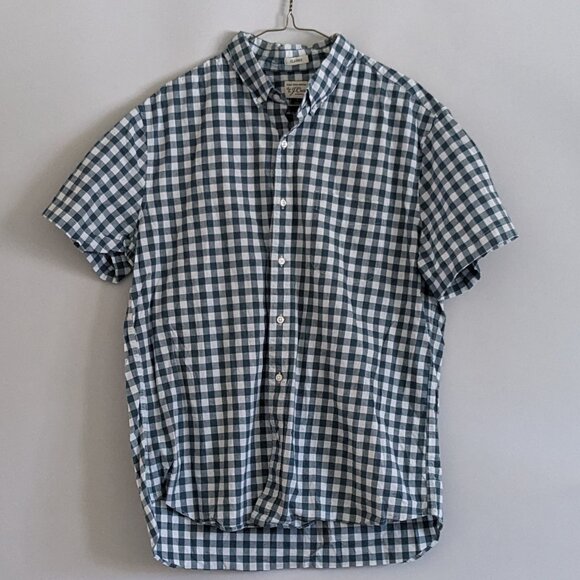 Men's J. Crew Gingham Check Button Up Short Sleeve Shirt Classic Fit Size L - Picture 1 of 6
